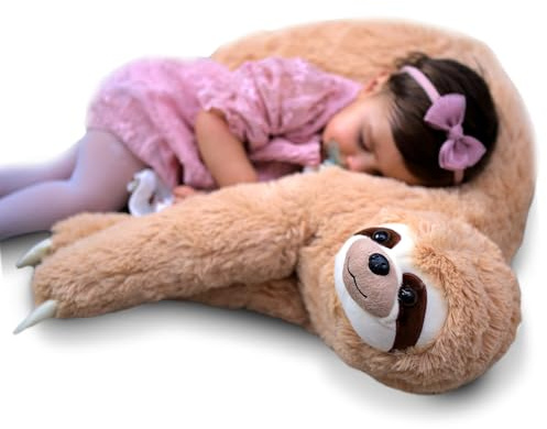Mikamax Sloth Pillow - XL - Sengångare Gosedjur - Stort Gosedjur - Kardborreknäppning Tassarna - Brun - 90CM