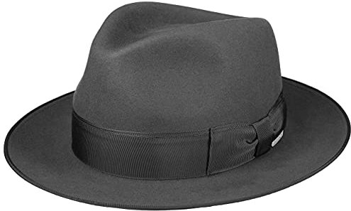 Stetson Premium Beaver Haarfilzhut Filzhut Fedora Damen/Herren - Made in The EU mit Futter, Ripsband Winter Herbst-Winter - 60 cm grau