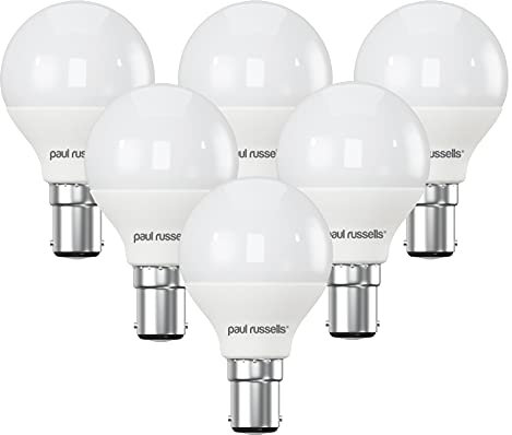 paul russells LED Light Small Bayonet Cap B15d, 60w Equivalent, 6.5W 806LM LED Bulbs, 2700K Bright Warm White, Mini Globe Frosted G45 SBC Golf Ball Energy Saving (Not Dimmable) Lightbulbs, 6 Pack