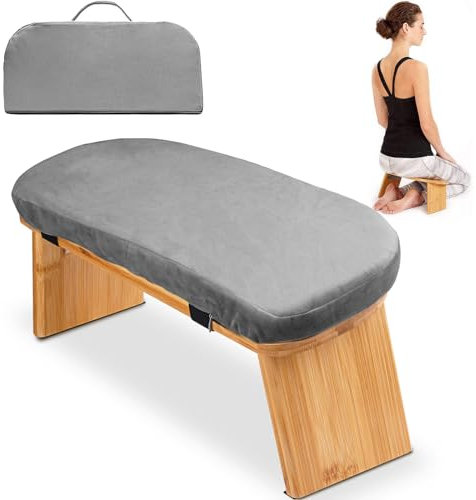 Hihealer Meditationsbank – Klappbare Ergonomische Bambus-Meditationsbank mit Bequemem Kissen, zum Knien oder Sitzen, Ideal für Meditation und Gebet, Einzigartige Frauen