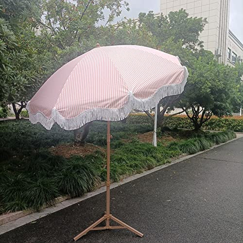 JJ Home Parasol de Plage Rose ø200cm avec Frange, Parasol de Patio Extérieur, Parasol Inclinable pour Jardin/Table à Manger/Décoration Extérieure/Mariage, 8 Baleines