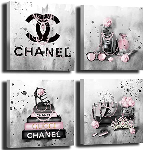 Meetdeceny Fashion Pink Wall Decorations - Grey Wall Decor for Bedroom - Women Satchel Painting Pictures Wall Art - Book Canvas Prints for Home Decor 10x 10x 4 Panel