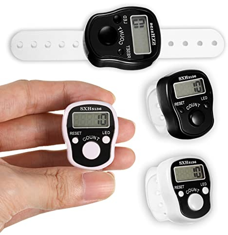 2PCS Tally Counters, Hand Finger Counters Electronic Number Clicker Counter Digital LCD Stitch Counter, Mini Row Counters for Knitting Displaying 5 Digits Tasbih Counter for Golf Score, Black White