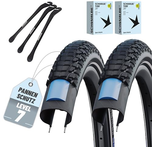 2er Set Schwalbe Reifen Marathon Plus Tour 2022 Smart Guard 28x1,40 Zoll (37-622), 28x1,50 (40-622) oder 28x1,75 (47-622) Schlauch wählbar + Reifenheber (AV-Ventil Schläuche, 28x1,50 Zoll (40-622))