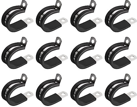 Sourcing Map 24Pcs 1 Inch(24mm) Rubber Cushioned Insulated R-Shape Stainless Steel Pipe Clamp