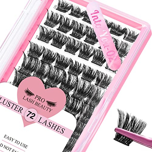 72 Stück einzelne Wimpern,Wimpern-Cluster DIY Wimpernverlängerung,Cluster Wimpern, super dünnes Band wiederverwendbar weich & bequem(Into You-02-D-16mm)