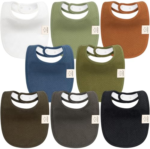KeaBabies 8-Pack Organic Baby Bibs for Girls, Boys - Quilted Cotton Cloth Baby Drool Bibs for Drooling and Teething Toddler, Newborn, Infant, Soft & Super Absorbent (Basics)