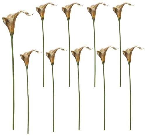 BEIJIALY 10 Pezzi Fiori Artificiali Fiori di Calla Finti, Real Touch Calla Fiori di Calla Finti per Centrotavola Bouquet da Sposa Composizione di Fiori(Oro)