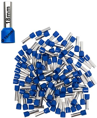 Aderendhülsen 16mm², blau, isoliert, Hülsenlänge 18mm, Gesamtlänge 28mm, 100 Stück