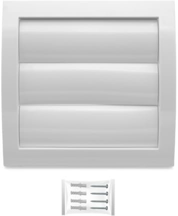 H&C VENT White Ventilation Gravity Grille 190mm with 150mm 6 inch Connector│ Air Vent Covers with Flaps and Insect Protection │ Extractor Cover for Duct Pipe, Wall, Window │ Inside and Outside use