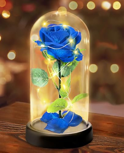 Touloube Rose Flower Gifts for Women, Light Up Artificial Flower Gift-Premium Rose Flower, Eternal Rose in Glass with Lights, Gift for Mom Grandmother Grandma for Birthday, Anniversary