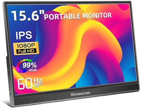 15.6 Portable Monitor IPS 1920x1080 FHD 99%sRGB External Screen for Laptop | USB-C/HDMI, Dual Speakers,178°view Angle, Plug&Play, VESA support, for PC PS4/5 Xbox Raspberry Pi