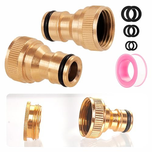 ZSYIULIA Brass Garden Hose Tap Connector,2pcs 1/2 inch Brass Female Threaded Tap Connector for Hose Pipe,1pcs 1/2 Inch&3/4 Inch 2-in-1 Female Threaded Faucet Adapter Hosepipe Fittings
