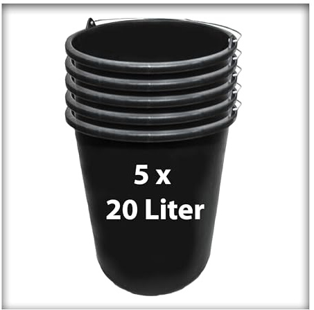 5 STK. 20 l Baueimer Zementeimer Mörteleimer Eimer mit Henkel Ernteeimer Putzeimer Wassereimer