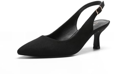 DREAM PAIRS Women's Kitten Heel Slingback Pointed Closed Toe Low Stiletto Heels Dress Bridal Elegant Wedding Pumps Shoes,Size 6,Black-Suede-1,SDPU2444W