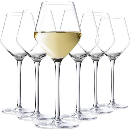 JOVGANK White Wine Glasses Set of 6, Hand Blown Crystal White Wine Glasses 13.5 Oz, Lead-Free Premium Crystal Long Stem Wine Glass, Small Red Wine Glass Set, Daily Use, Mother's Day Gift Idea