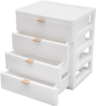 Aufbewahrungsturm Weiß 4 Schubladen Schubladenschrank Rollcontainer Büro Organisationstruhe 26 * 20.2 * 29cm Desktop Große Kapazität Einfache Klare Schublade für Schulbüro Zuhause