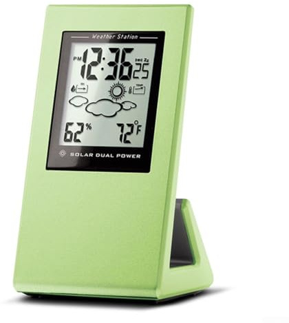 HpLive Solaruhr Uhr Wetterstationen, Temperatur und Luftfeuchtigkeit, Solarzellen Dual-Energy Wecker(Grün)