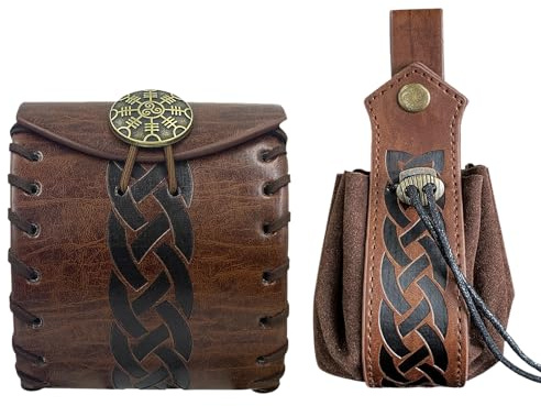 EpicCos 2 st medeltida fuskläder bältesväska, renässans dragsnöre påse tärningsväska, vintage sidopack myntväska för LARP, Brun B