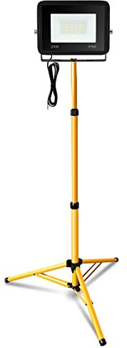 Daromigo Projecteur de chantier LED avec trépied, 20 W, 3000 K, blanc chaud, 1700 lm, hauteur réglable, étanche IP66, pour l'intérieur et l'extérieur (pas de fiche)