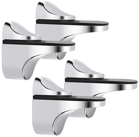 Mooche 4Pcs Adjustable Glass Shelf Brackets 5-18mm, Chrome | Glass Shelf Support Holder, Glass Clamp Wall Mount for Bathroom, Thickness Glass