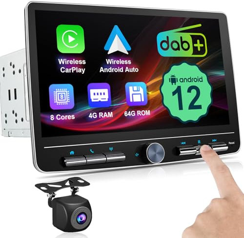 DAB+ Android Autoradio Doppel Din 8 Core 4G+64G Wireless CarPlay Android Auto, 10.1 Zoll Bildschirm Car Play Touch Display 2Din Bluetooth WiFi 4G GPS Navi DSP AM/FM RDS Auto Radio mit Rückfahrkamera