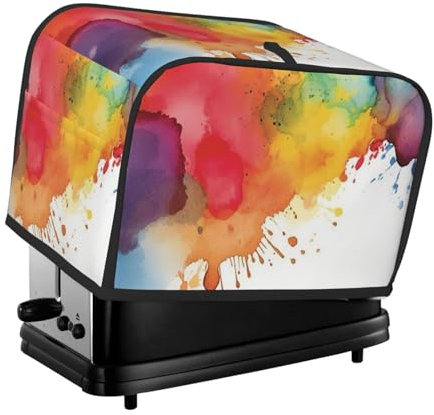 Wasserfarbenspritzer, Toaster-Abdeckung, 2 Scheiben, für kleine Geräte, mit Taschen, Toaster-Staubschutz mit Griff oben, waschbar, universelle Brotbackmaschinen-Abdeckung für Küche