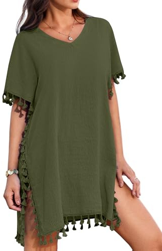 AI'MAGE Baddräkt Dam Hav V-ringad Sommar Strandklänning Bikini Beach Kostym Täckning, S-3XL, Armégrön, XXL