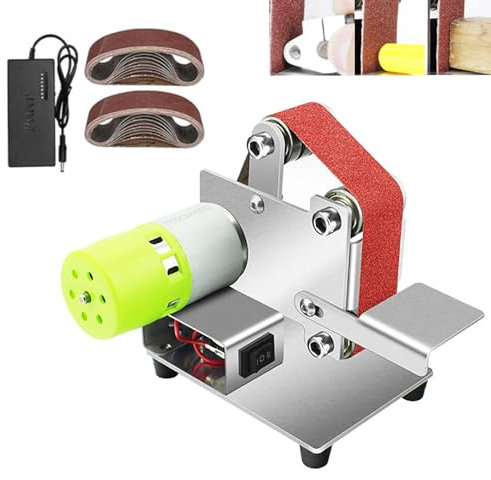 LHQYA Levigatrice Elettrica Nastro Portatile, Kit Levigatrice con 20 Nastri, Regolazione della velocità 7 velocità/Regolazione avanti Indietro/Design Antiscivolo Silenzioso, per Lucidatura Metalli