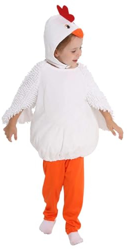 Powumie Chicken Costume Kids Animal Rooster Cosplay White Chick Hat Hood Top Pants Outfit for Girls Boys (White, Large)