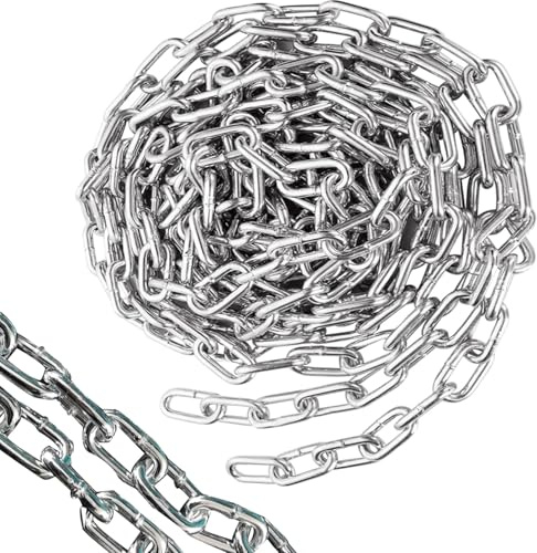 10 Metres Length Heavy Duty Chain Links, 3mm Heavy Duty Chain Metal Links, Galvanized Steel Welded Link Chains Lift for Fence Gate, Garage Doors, Swing Chains and Bicycle Security Lock