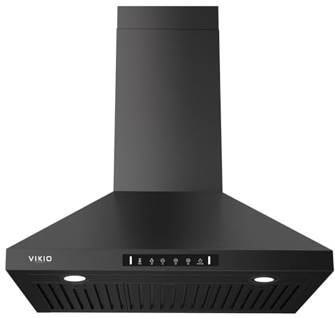 VIKIO HOME Wall Mount 30 Inch Range Hood 900 CFM, Ductless/Ducted Convertible, 3-speed Gesture Sensing & Touch Control, Black Painted Stainless Steel Kitchen Vent Hood with Permanent Baffle Filters