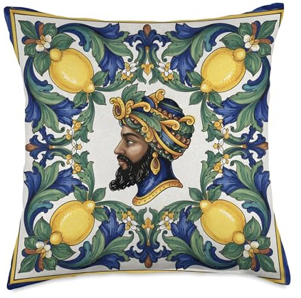 Sicilian Moors Head Caltagirone Inspired Lemon Art Throw Pillow