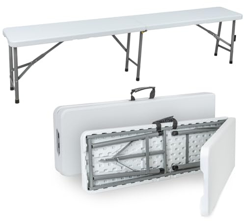 VOSS.garden Klappbank 180x29x43cm Weiß HDPE Sitzfläche mit Stahlgestell Klappbar Robust