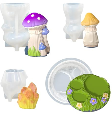 Moldes de Silicona en Forma de Hongos 3D, 4 Piezas para Aromaterapia, Velas y Manualidades de Resina, Decoración de Otoño