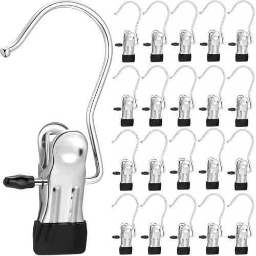 Skroad 40 Pack Hangers with Clips, Hanging Clip,Stainless Steel Boot Hanger for Closet Organizer, Clothes Pins Laundry Clip for Hanging Jeans, Pants, Towel, Hat, Wigs, Sock, Blanket, Rugs, Scarves