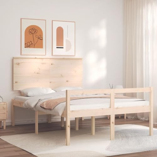 Genérico Cama para Personas Mayores con cabecero Madera Maciza 140x190cm,Mobiliario,Camas y Accesorios,Camas y somieres-3195461