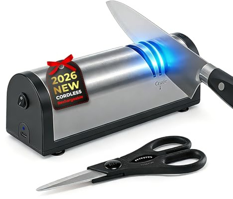 Flechazo Elektrischer Messerschärfer, USB-C Aufladbar, Tragbar, Kunststoff, für Grobe und Feine Klingen
