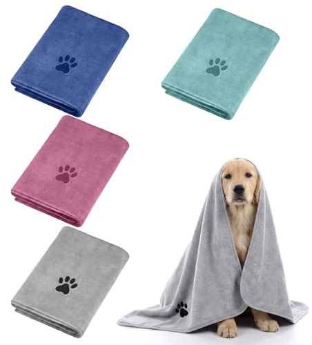 SMYJDMM Hundhandduk, 4 stycken hundhanddukar extra absorberande, 75 x 35 cm husdjur mikrofiberhanddukar för katter gosig mjuk snabbtorkande maskintvättbar (4 färger)