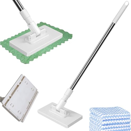Hands-free Cloth Changing Mini Mop,Disposable Dust Mop with 4 Reusable Cloths, Lazy Mop Clip on & 360° Rotating Head,Press to Automatically Replace Towels and Wipes for Floor Wall Bathroom Kitchen