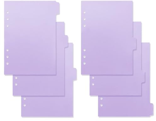 GLEAVI Lot de 6 Intercalaires A7 en Plastique Pp Violet Clair, Séparateurs 6 Trous pour Classeurs et Carnets, Onglets Colorés Indexés pour Organisation Bureautique et Classement Rapide