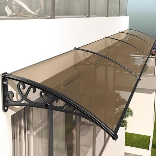 Auvent de Porte Extérieure,Marquise Solaire Abri Banne Entrée,Toit Abri Contre la Pluie et UV,Auvent Fenêtre Marron,Marquise en Polycarbonate pour Garage Balcon (80x60cm/32 x24)