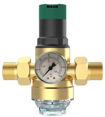 RPXHZLKTM Válvula Reductora de presión, Regulador de presión latón con manómetro y Filtro Malla for Agua Potable 3/4 Pulgada Dorado