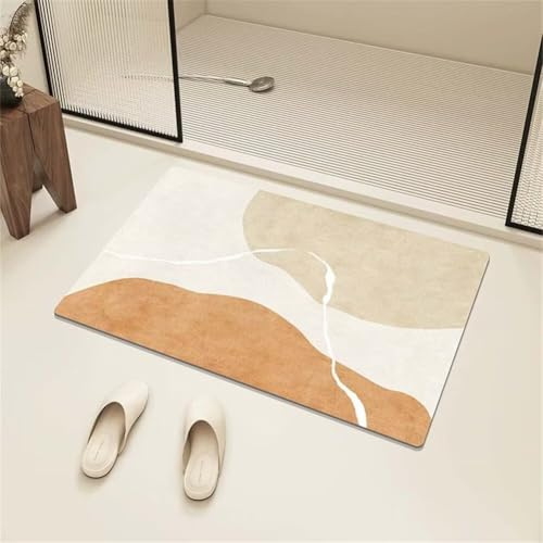 Alfombra de Baño Antideslizante, 50x80cm Alfombrilla Diatomita Baño Súper Absorbente, Alfombrilla Ducha Lavable Stone Bath Mat, Alfombra Piedras para Ducha, Cocina, Bañera y Baños, WC Curved 6-287