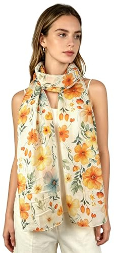 ERAKLE Sciarpa Donna in Seta e Cotone – Foulard Elegante Leggero per Tutte le Stagioni | Motivo Floreale, Animalier o Geometrico | Idea Regalo Chic (Pesca e Albicocca Dorata)