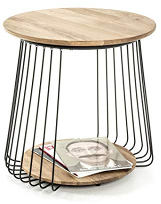HAKU Beistelltisch rund Eiche Massivholz Metall Unterbau schwarz runder Couchtisch Sofatisch - Maße: H 52 x Ø 50 cm Style: Modern