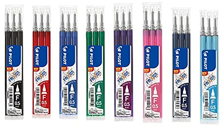 PILOT Tintenroller FRIXION ERSATZMINEN-SET für FriXion Point 05, 7 x 3er Sets Minen in allen Farben: blau, schwarz, rot, grün, pink, violett, hellblau