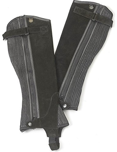 Ovation Women's Pro Ribbed Suede Half Chaps, 464334 - Equestrian Horse Riding Protective Gaiters with Stretch Rib Panels, Full-Length Zipper, Reinforced Calf, Black, Medium (Regular)