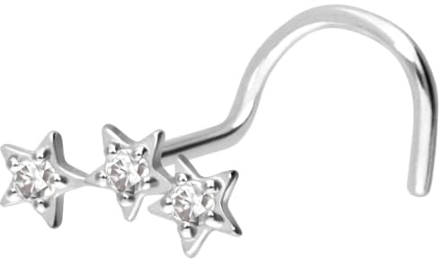PIERCINGLINE Nasenpiercing 14K Gold Nasenstecker Spirale 3 MOISSANIT-STERNE 585er Gold - Roségoldfarben, Goldfarben, Silberfarben
