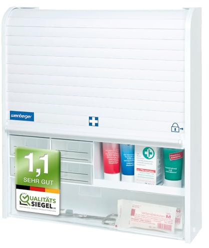 Weinberger botiquín - Botiquín de Farmacia I Almacenamiento de Comprimidos I botiquín de Primeros Auxilios I Cerradura de Seguridad para niños I persiana I Muchos Compartimentos, Blanco, 06806